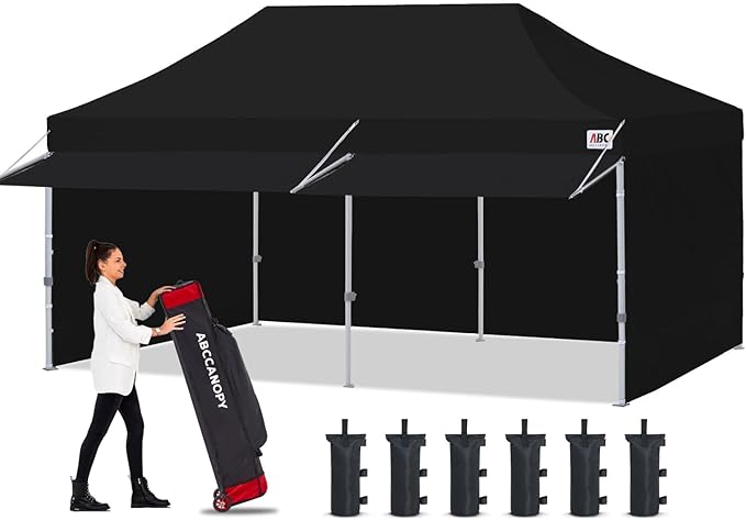 ABCCANOPY 10x20 Pop up Canopy Tent with Sidewalls - Easy up Canopies with Awning, Outdoor Tents for Parties, Market, Commercial Events, Black