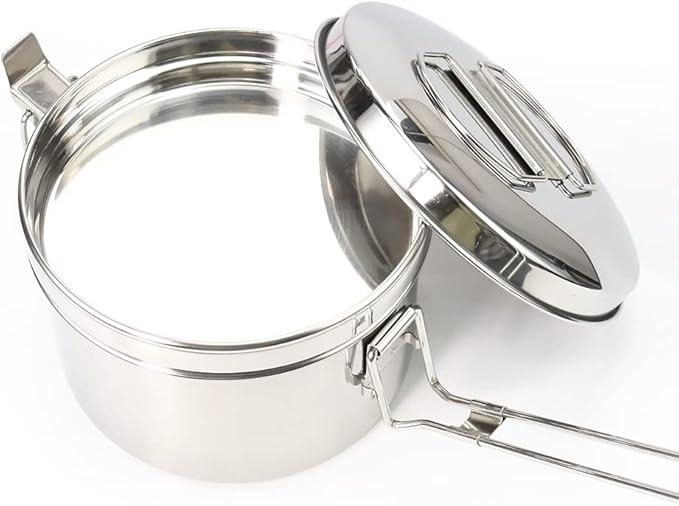 JSEIAJB Stainless Steel Lunch Box Outdoor Cooking Pots Foldable Handle Camping Cookware Bento Food Container Picnic Tableware