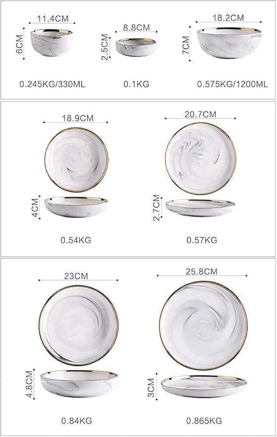 Dinnerware Sets Dish Set, Ceramics European Style Marble Dishes and PlatePorcelain Cake Dish Pastry Fruit Tray Ceramic Tableware Steak Dinner Plate (2 People) (6 People) (8 People)