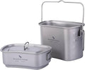 Boundless Voyage Titanium Camping Cookware Set 1500ml & 600ml Military Mess Kit with Lid Ultralight Backpacking Pot & Cup with Folding Handles for Hiking, Travel Portable Outdoor Cooking Kit Ti2059C
