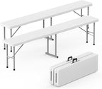 Plastic Folding Bench - Portable Bench Used for Indoor, Outdoor, Picnic, Party, Camping, Dining Seat, Garden Soccer Multipurpose Entertaining Activities, White (2, White, 8 Feet)