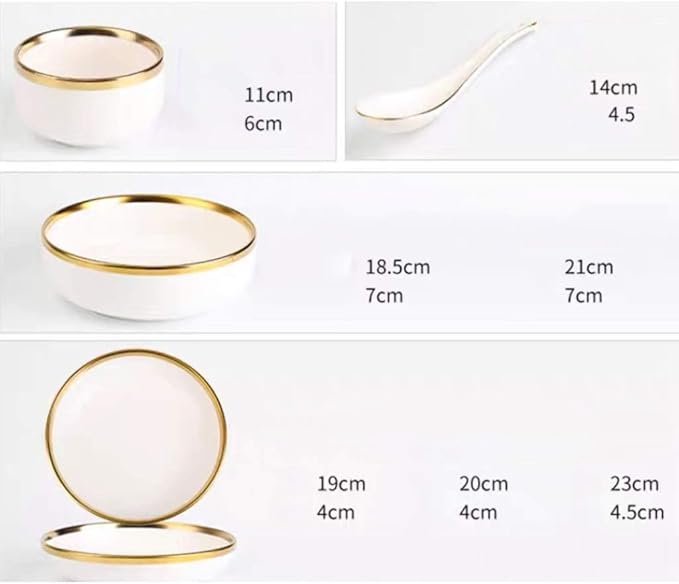 Dinner Plate European-Style Phnom Penh Dishes Set Household 6-Person Tableware and Chopsticks Combination Tableware/Gold (Gold)