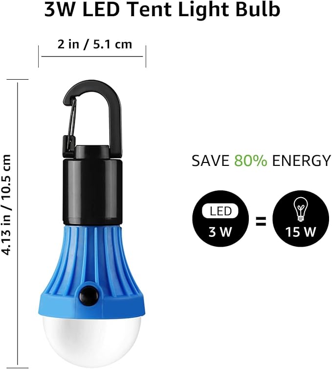 Lepro LED Camping Lantern, Camping Essentials, 3 Lighting Modes, Hanging Tent Light Bulbs with Clip Hook for Camping, Hiking, Hurricane, Storms, Outages, Collapsible, Batteries Included, 4 Packs