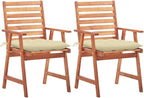 Patio Dining Chairs,Bistro Chair,Camping Chair,Armchair,Outdoor Chairs,Beach Chair,Fishing Chairs,Barbecue Chairs,for Deck, poolside,Camping,Beach,Campsite, 2 pcs with Cushions Solid Acacia Wood