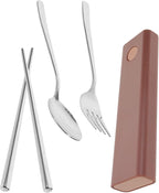 3 Sets Fork Spoon Chopsticks Serving Utensils Stainless Steel Stainless Steel Set Travel Set Tableware Set Travel Tableware Set with Case Outdoor Use Tableware Chopstick Rest