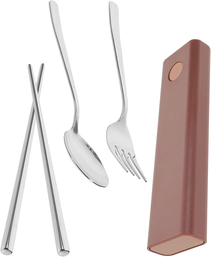 3 Sets Fork Spoon Chopsticks Serving Utensils Stainless Steel Stainless Steel Set Travel Set Tableware Set Travel Tableware Set with Case Outdoor Use Tableware Chopstick Rest