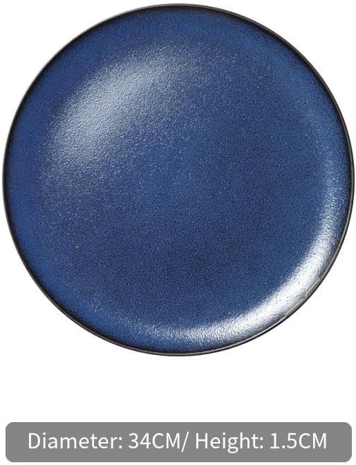 Camping Plates Blue Ceramic Tableware Nordic Style Western Steak Plate Sushi Rice Bowl Soup Salad Noodle Decorative Plate(3PCS)