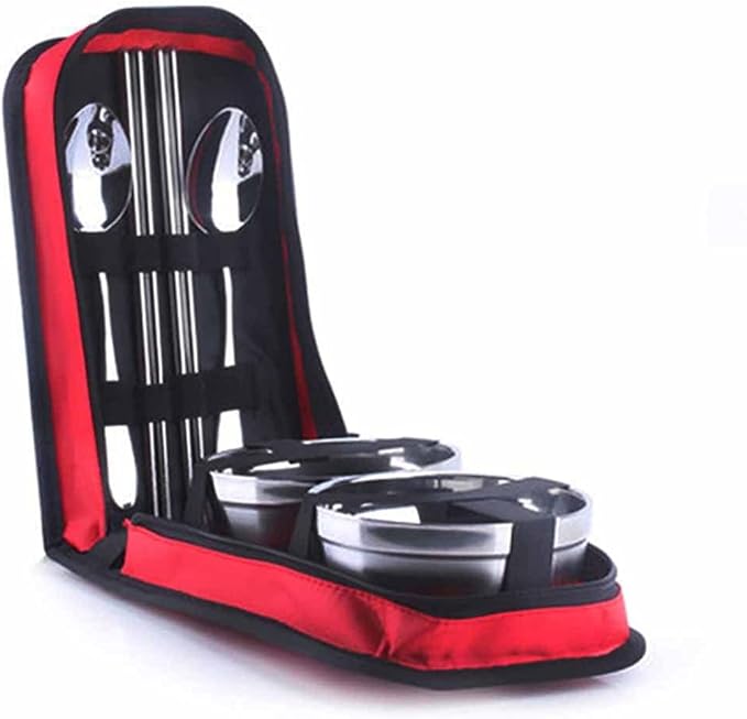 Picnic Tourist Set Outdoor Stainless Steel Tableware Camping Cutlery Chopsticks Spoon Bowls Bag Dinnerware Travel Tools (Color : B) (C)