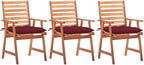 Patio Dining Chairs,Bistro Chair,Camping Chair,Armchair,Outdoor Chairs,Beach Chair,Fishing Chairs,Barbecue Chairs,for Deck, poolside,Camping,Beach,Campsite, 3 pcs with Cushions Solid Acacia Wood