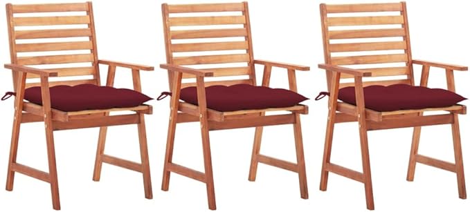 Patio Dining Chairs,Bistro Chair,Camping Chair,Armchair,Outdoor Chairs,Beach Chair,Fishing Chairs,Barbecue Chairs,for Deck, poolside,Camping,Beach,Campsite, 3 pcs with Cushions Solid Acacia Wood