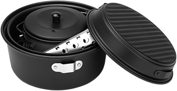 Camping Campfire Utensils, Non-Stick Coating Portable Camping Frying Pan Pot Outdoor Picnic Tableware Set Backpacking Gear