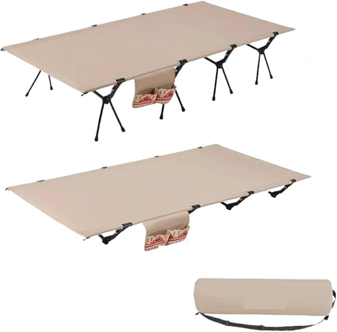 Folding Camping Cot Camping Bed Aluminum Alloy Folding Ultra-Light Lightweight Outdoor Camping Tent Break 4/3pcs Rods(90 cm Khaki B)