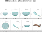 Dinnerware Sets Dish Set Bone China Porcelain dinnerware Set, European-Style Phnom Penh Bone China Tableware Set Bowls and Plates Dinner Set Service for 4-10 (22pieces)