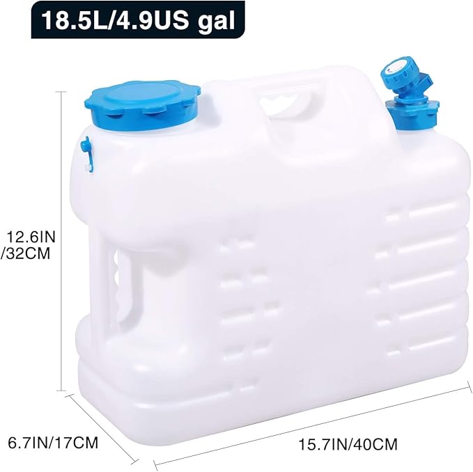 5 Gallon/18.5L Water Container with Spigot, Portable BPA Free Water Jug, Multifunction Water Tank for Camping Outdoor Hiking Picnic Supplies, Emergency Stroage, 2 Pack