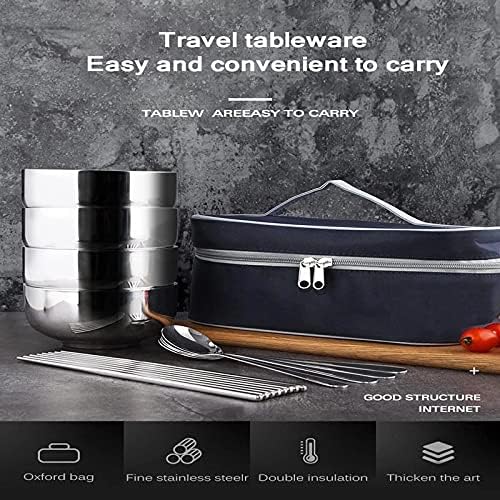 Picnic Tourist Set Outdoor Stainless Steel Tableware Camping Cutlery Chopsticks Spoon Bowls Bag Dinnerware Travel Tools (Color : B) (D)