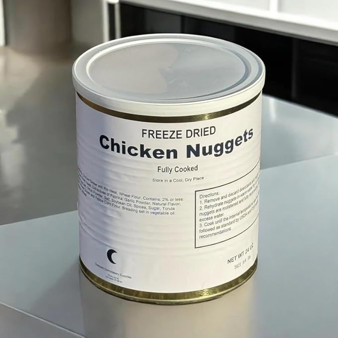 Military Surplus Freeze-Dried Chicken Nuggets 24 Oz – Fully Cooked, 80–90 Nuggets per Can | 25+ Year Shelf Life | Ready-to-Eat, Portable Survival Food for Emergency, Camping, Everyday Use | Pack of 1