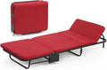 Folding Bed with Mattress, Portable Foldable Adult Bed Frame for Guest, Fold up Bed Cot for Indoor Outdoor Travel Camp Vacation(Red)