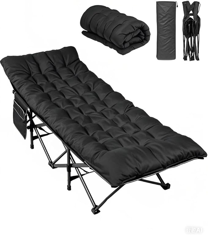 WLIVE 1200D Double Layer Oxford Camping Cots for Adults, Folding Sleeping Cot with Mattress, Outdoor Portable Bed with Carry Bag for Resting, Camping, Black