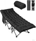 WLIVE 1200D Double Layer Oxford Camping Cots for Adults, Folding Sleeping Cot with Mattress, Outdoor Portable Bed with Carry Bag for Resting, Camping, Black
