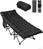 WLIVE 1200D Double Layer Oxford Camping Cots for Adults, Folding Sleeping Cot with Mattress, Outdoor Portable Bed with Carry Bag for Resting, Camping, Black