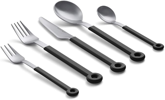 mono Ring Flatware Sets in Black, White, Blue and Grey (Black, 5pc Set)