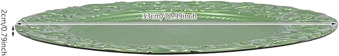 100 Pcs Green Charger Plates Bulk, 13" Antique Round Charger Plates Set, Plastic Embossed Decorative Chargers Floral Dinner Plate for Christmas Wedding Party Event Decor (Green)