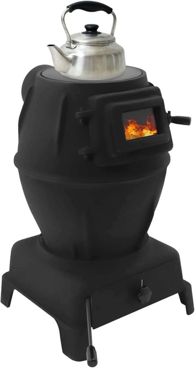 CNCEST Wood Burning Stove with Chimney Pipes,Cast Iron Cast Iron Portable Hot Tent Stove,6m/19.69ft Smoke Sleeve,Wood Stove Heating and Cooking for Camping,Tents,Cooking and Travel (Large)