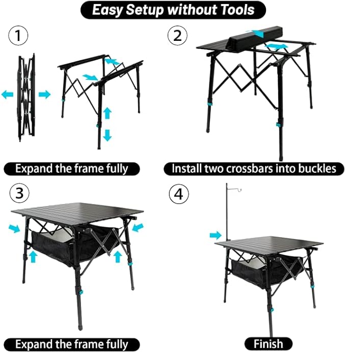 Folding Camping Table Portable with Large Storage Organizer and Lantern Pole, Lightweight Compact Aluminum Foldable Table for Outdoor, Picnic, Fishing, Backpacking, Hiking, Cooking