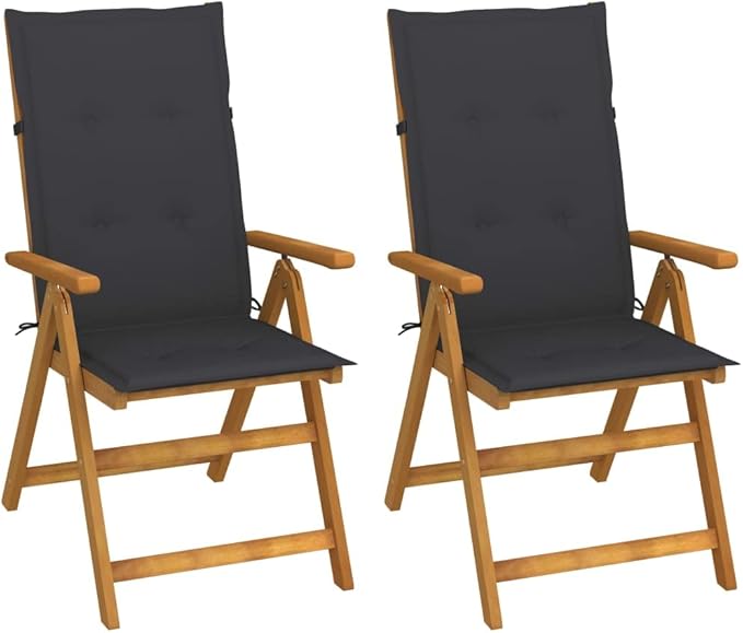 Patio Reclining Chairs ,Bistro Chair,Patio Funiture,Lawn Chairs,Armchair,Beach Chair,Camp Chair,Coffee Chair,for Outdoor,Fire Pit,Deck,Lawn,Outside,Garden,2 pcs with Cushions Solid Acacia Wood