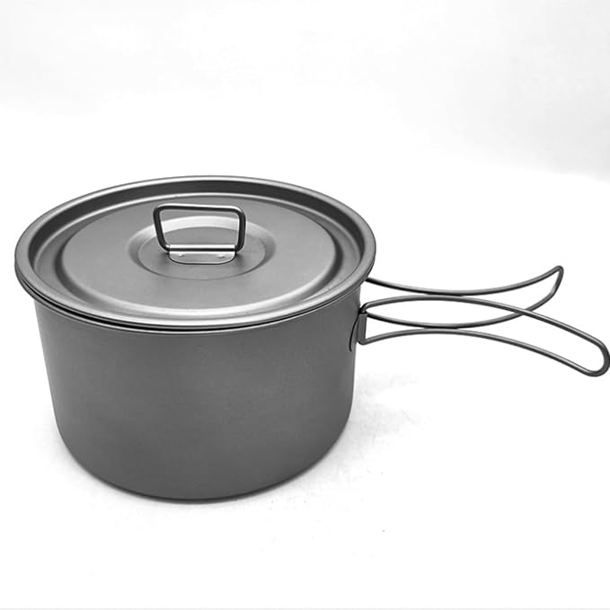 Camping Campfire Utensils, Outdoor Pure Titanium Folding Handle Portable Frying Pan Tableware Camping Cooker Backpacking Gear