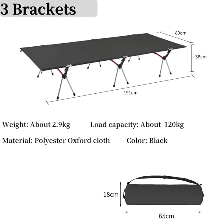 Folding Camping Cot Camping Bed Aluminum Alloy Folding Ultra-Light Lightweight Outdoor Camping Tent Break 4/3pcs Rods(80cm Balck A)