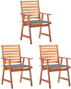 Patio Dining Chairs,Outdoor Chairs,Coffee Chair,Study Chair,Bistro Chair,Fishing Chairs,Camp Chair,Garden Chairs,for Deck, poolside,Camping,Beach,Campsite, 3 pcs with Cushions Solid Acacia Wood