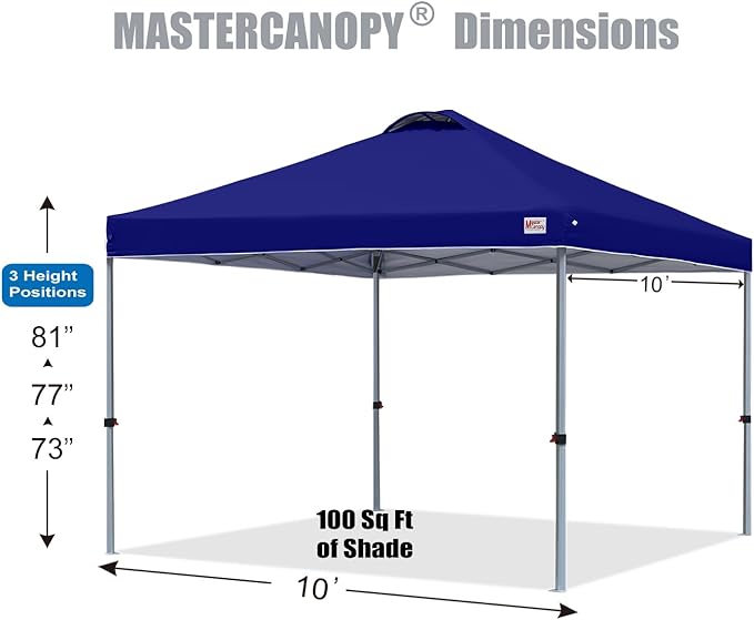 MASTERCANOPY Durable Pop-up Canopy Tent with Roller Bag (10x10, Dark Blue)