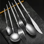 Cutlery Set Pieces Service Stainless Steel Titanium Flatware,Silverware Flatware Cutlery Set, 6/24/36/48/60/72pcs Stainless Steel 304 Tableware Creative Hammer Pattern Light Luxury Hotel Me