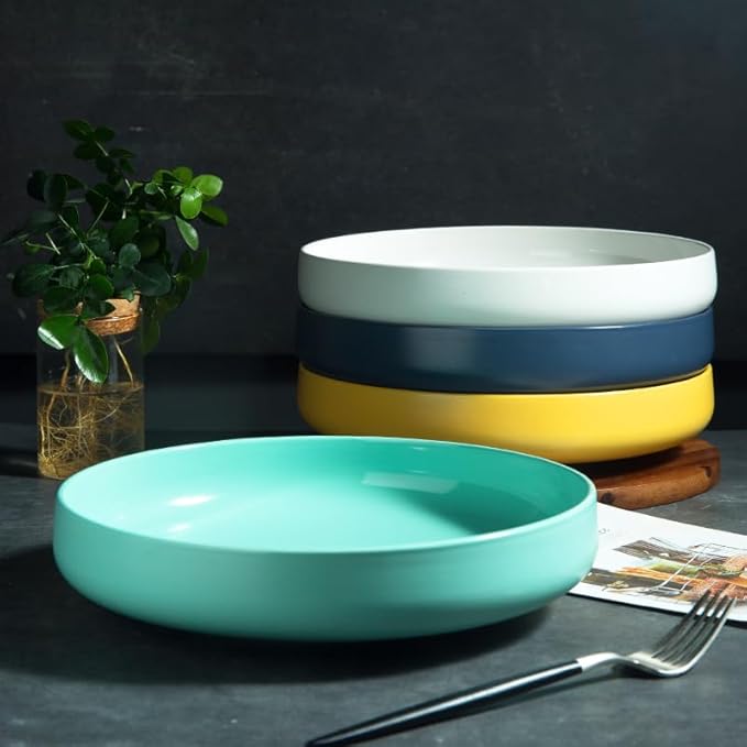 Camping Plates Household Large Capacity Soup Bowl Boiled Fish Noodle Bowl Fruit Salad Vegetable Plate Deep Plate Rice Bowl Ceramic Tableware Decorative Plate(7PCS)