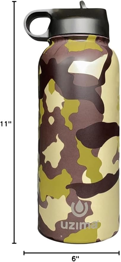 Uzima - Z-Source Filtered Water Bottle for Hiking, Backpacking, Camping, and Travel. Large 32oz Capacity with Double-Walled Stainless Steel Exterior.