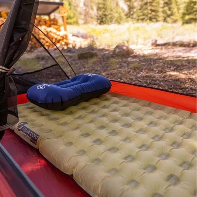 NEAR ZERO Blow Up Mattress for Camping Gear - Inflatable Sleeping Pad with R-Value of 3.7, Dual-Plated Aluminum, Soft and Noise-Free Sleep, Reliable Valve, Sleeping Mattress for Camping Tent.