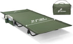 Sportneer Camping Cot, 31.5'' Extra Wide Army Green Compact Folding Cot with Side Pocket & Carry Bag, Lightweight Portable Outdoor Bed for Adults, Camping, Home, Travel