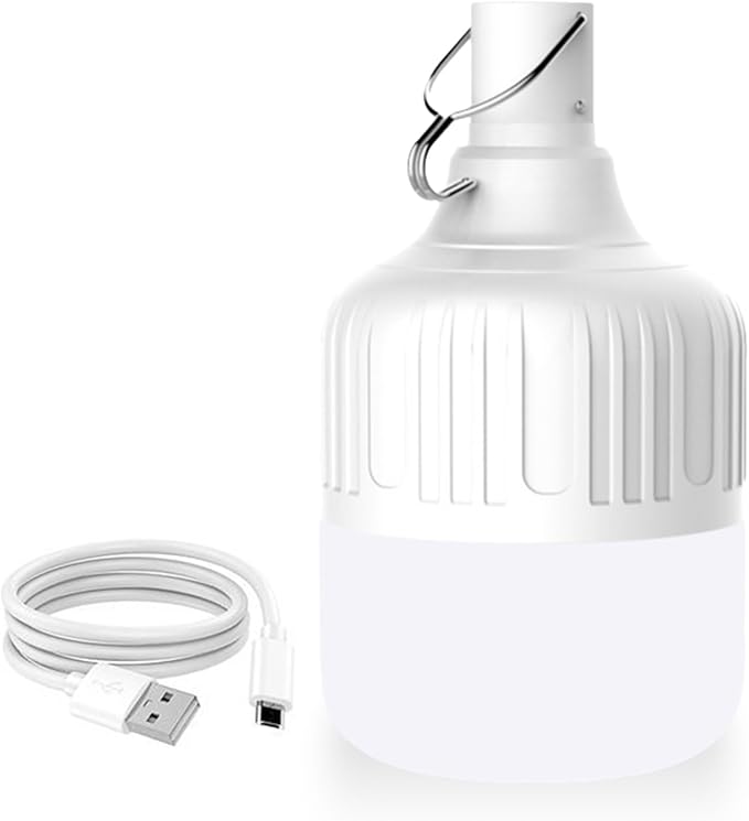 Emergency LED Light Bulb, 200W USB Rechargeable LED Emergency Light Bulb with 5 Lighting Modes, Portable Emergency Rechargeable Light Bulbs with Hook for Outdoor Picnic Camping Tent