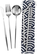 6/24/36/48/60/72 Pieces Stainless Steel Travel Camping Portable Tableware Set Straw Table Knife Spoon Fork Cleaning Brush Storage Bag(Silver,10Set-60Pcs)
