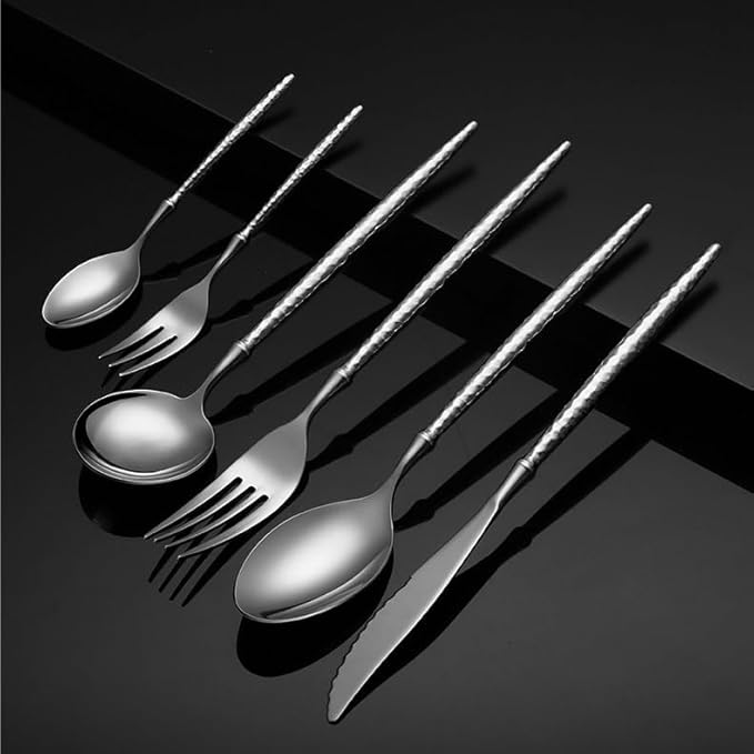 Cutlery Set Pieces Service Stainless Steel Titanium Flatware,Silverware Flatware Cutlery Set, 6/24/36/48/60/72pcs Stainless Steel 304 Tableware Creative Hammer Pattern Light Luxury Hotel Me