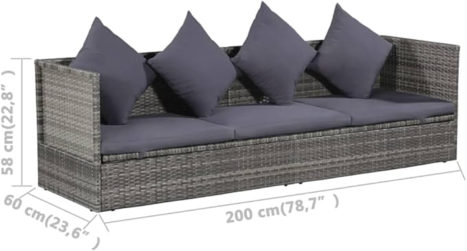 Outdoor Chairs Beach Chair Patio Furniture Camping Chairs Patio Bed Gray 78.7"x23.6" Poly Rattan for Patio, Poolside