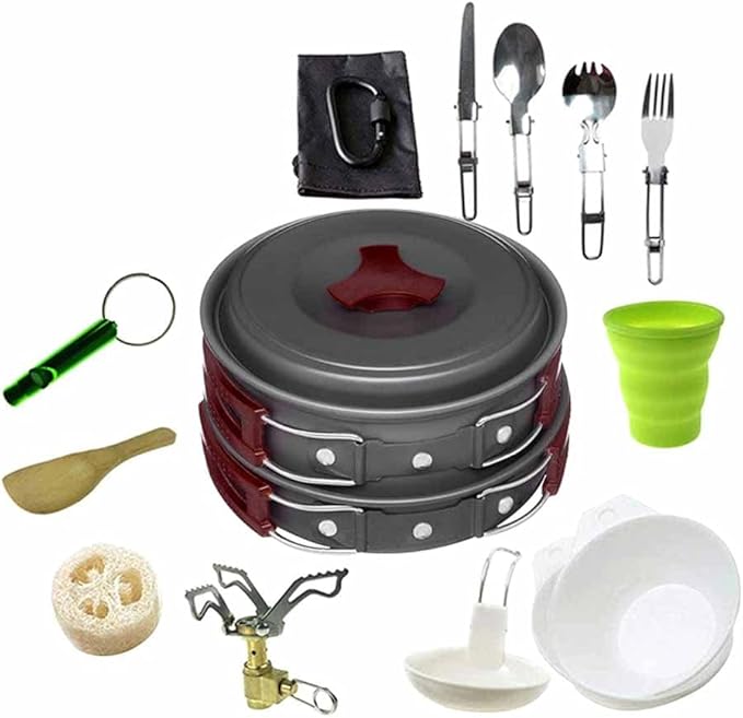 Camping Cookware Kit Outdoor Aluminum Cooking Set Travelling Hiking Picnic BBQ Tableware Equipment Kettle Pots Kitchenware(B)
