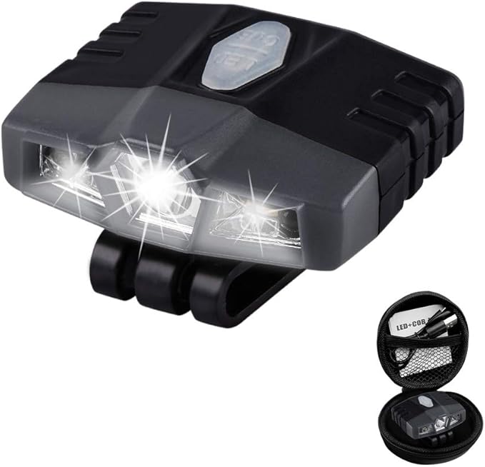 LHOTSE Ultra Bright Mini Hands Free LED Clip on Cap Light - Rechargeable Waterproof Hat Light Flashlight Portable Headlamp for Running Fishing Camping Hand Work Baseball Caps