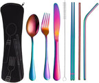 Tableware 7 PCS Flatware Set Portable Stainless Steel Cutlery with Bag for Office School Camping Fork Spoon Knife Chopsticks Dinner Service