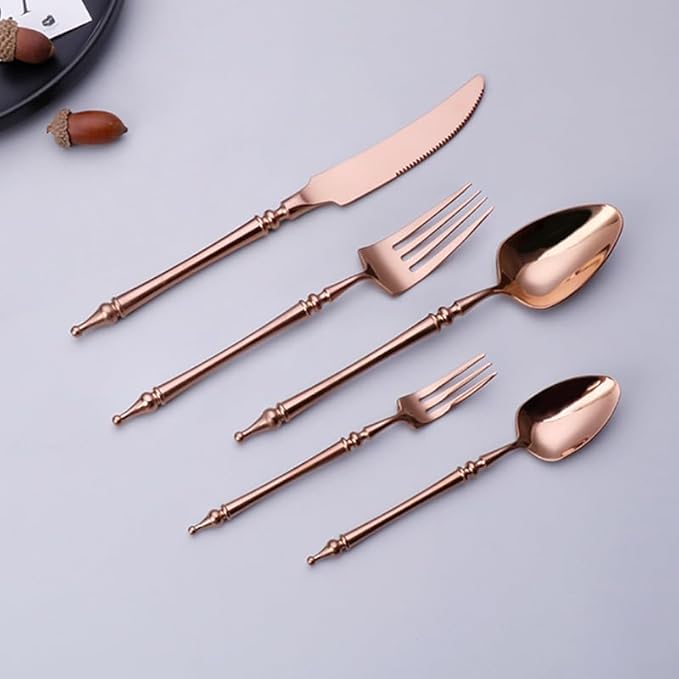 Cutlery Set Pieces Service Stainless Steel Titanium Flatware,16-piece Flatware Set, 4 Servings Tableware, Stainless Steel Cutlery, Including Knife, Fork and Spoon Teaspoon with Gold Wooden