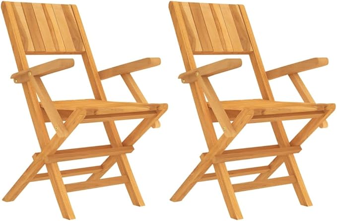 Solid Teak Wood Folding Patio Chairs 2-Pack 21.7"x24"x35.4" Weather-Resistant Outdoor Lounge Chairs for Poolside, Beach, Camping and Backyard