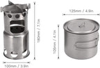 Titanium Camping Cookware Set Outdoor Wood Stove Outdoor Pot Folding Backpacking Camping Stove with 1100ml Pot Camping Tableware