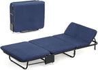 Folding Bed with Mattress, Portable Foldable Adult Bed Frame for Guest, Fold up Bed Cot for Indoor Outdoor Travel Camp Vacation(Blue)