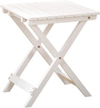 Small Side Table Square Folding, Patio Foldable Wooden End Table for Outdoor Indoor Porch Camping Living Room Bedroom, as Coffee Table or Plant Stand, White